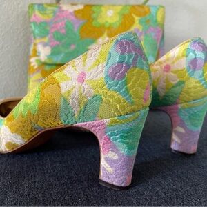 Vintage Floral Women’s Shoes Nordstrom Mijji Heels & Handbag 1970’s Size 7 1/2